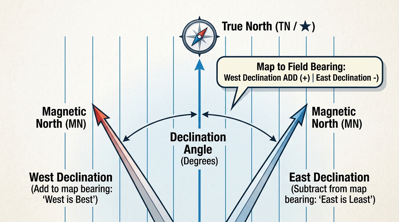 Magnetic Declination: True North vs Magnetic North